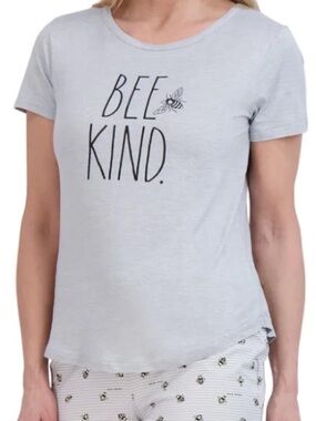 Rae Dunn. Bee Kind Short Sleeve Pajama Top - Light heather Gray XL